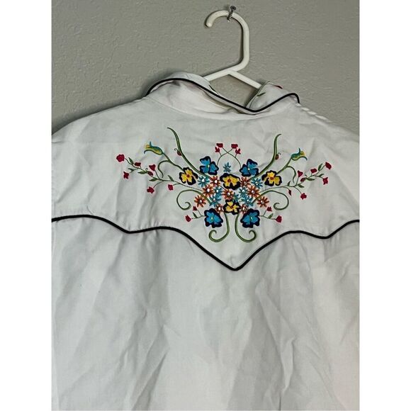 Scully Ivory  Floral Embroidered Cowgirl Western Pearl Snap XXL 2x - Picture 3 of 5